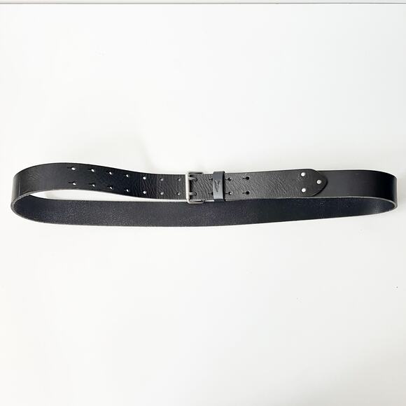 AllSaints black leather‎ studded perforated double prong belt size 42 - Picture 1 of 8